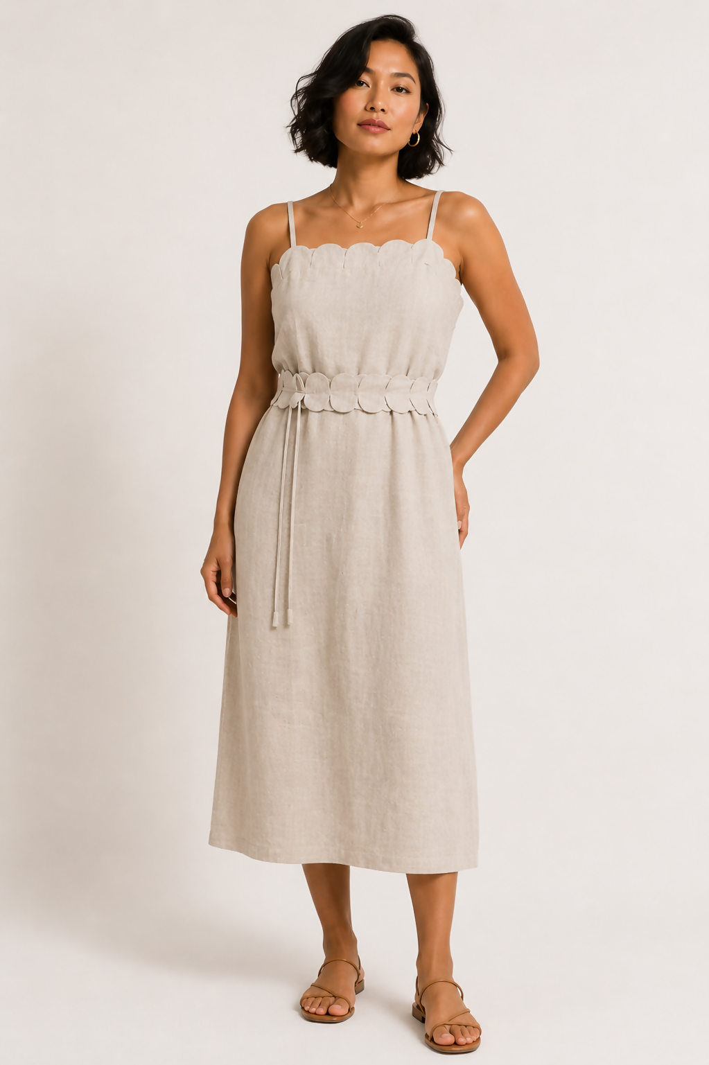 Vestido Midi Linho Elegance Natural - C/ Etiqueta