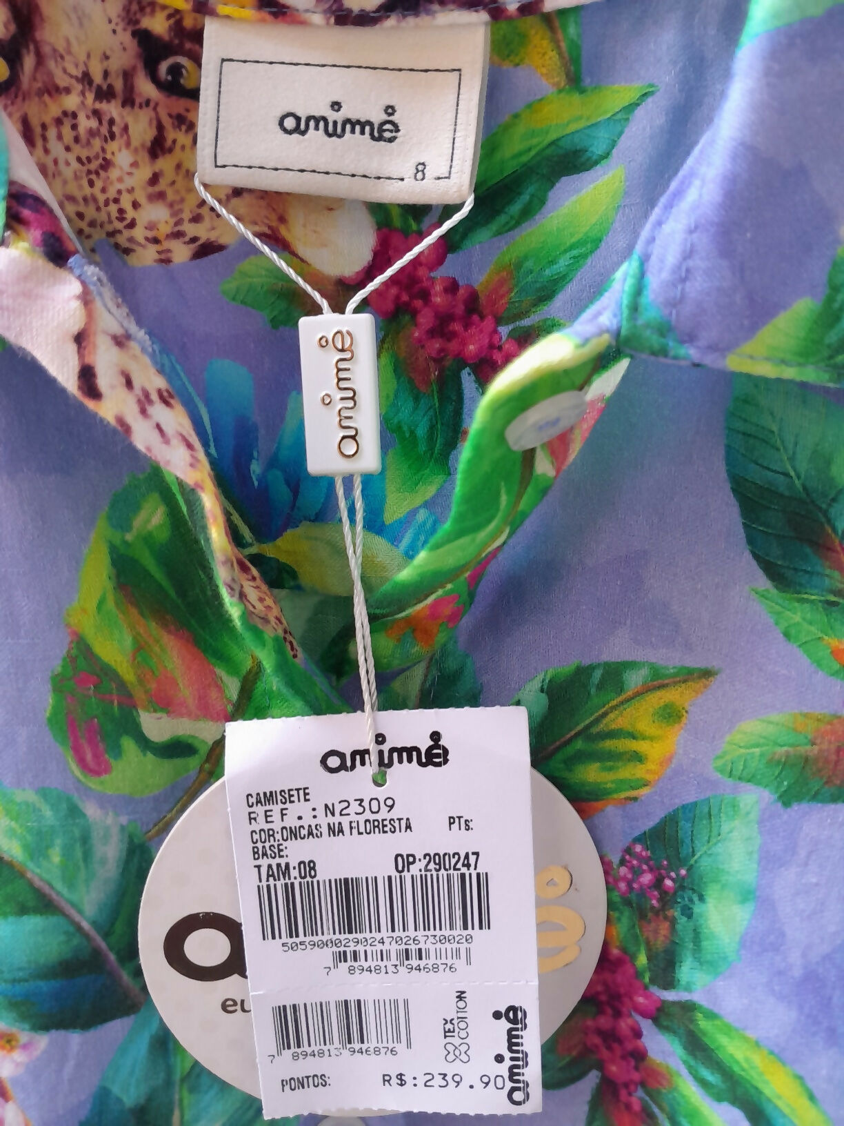 Camise Infantil Animê Onças na Floresta Estampada