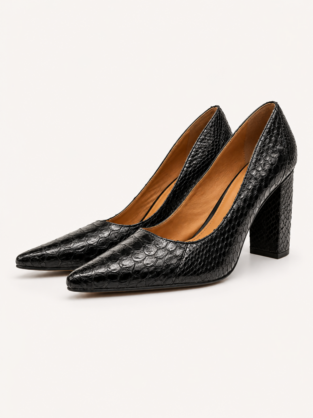 Scarpin Tresset Python Salto Bloco Preto
