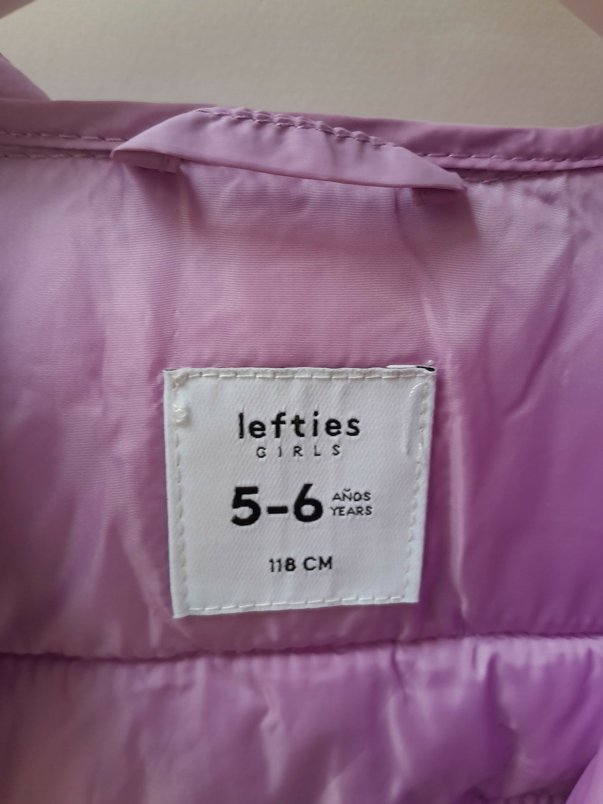 Jaqueta Puffer Infantil Lefties Lilás com Capuz - 5 a 6 Anos (118 cm)