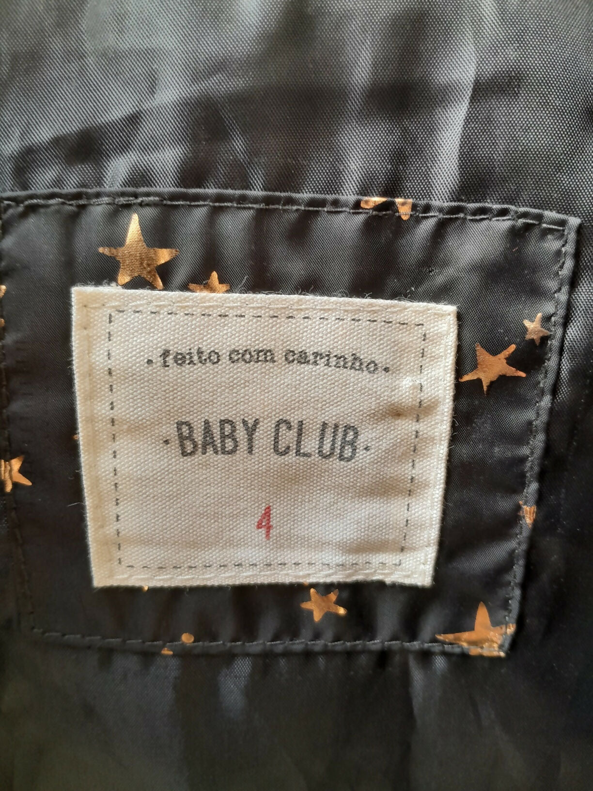 Colete Puffer Infantil Baby Club Preto com Estampa de Estrelas - Tam. 4