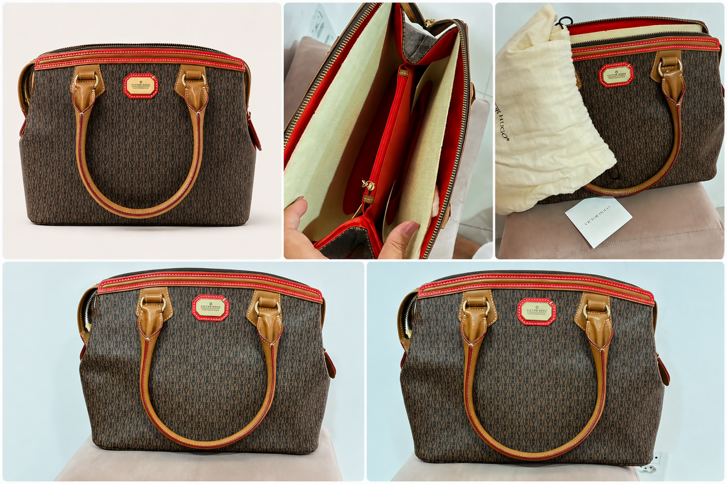 Bolsa Victor Hugo Monograma Marrom e Caramelo.