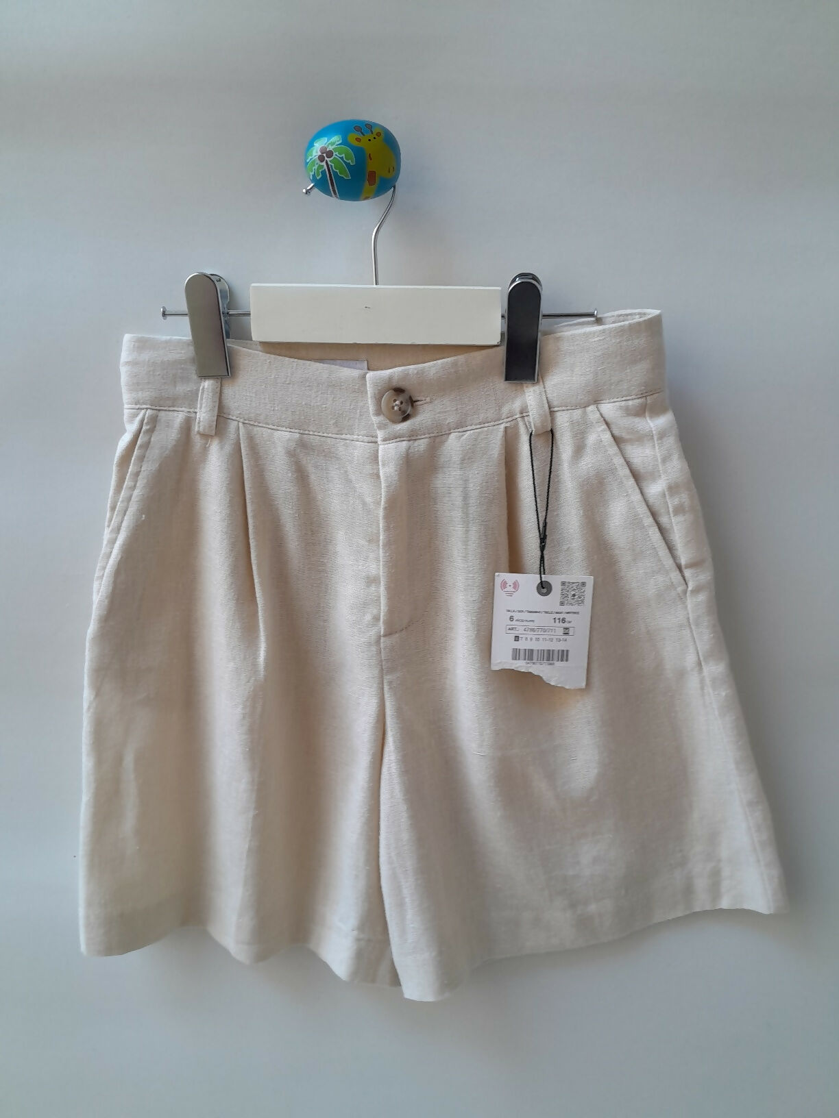 Short Infantil Zara Linho Bege Off White
