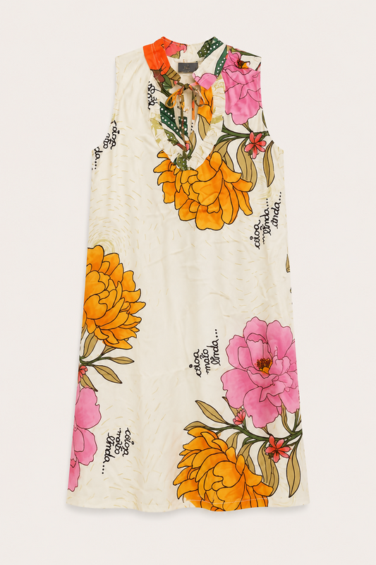 Vestido Curto C/ Babado na Gola Estampa Estilo Farm_P