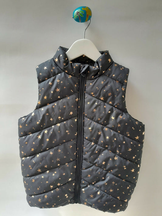 Colete Puffer Infantil Baby Club Preto com Estampa de Estrelas - Tam. 4