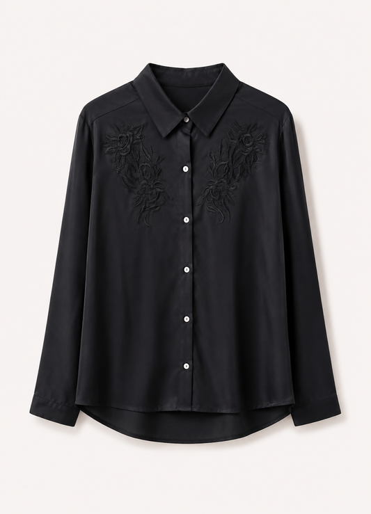 CAMISA ML PRETA BORDADA