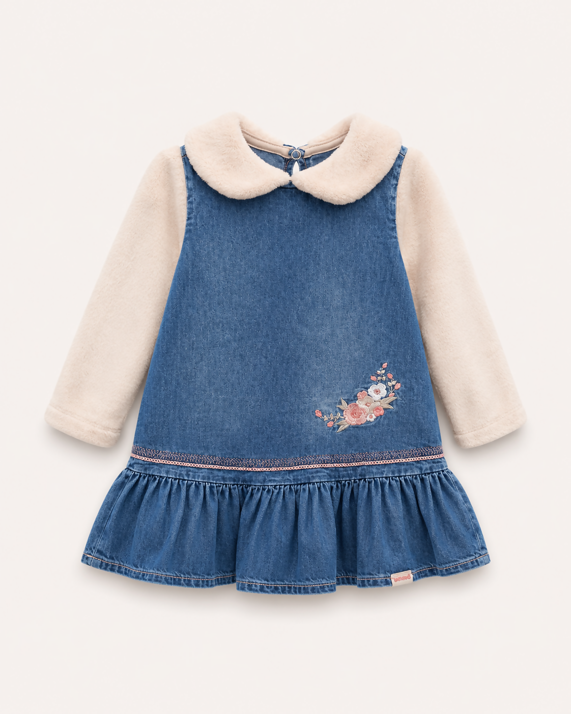 Vestido Jeans Manga Pelucia
