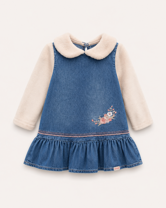 Vestido Jeans Manga Pelucia
