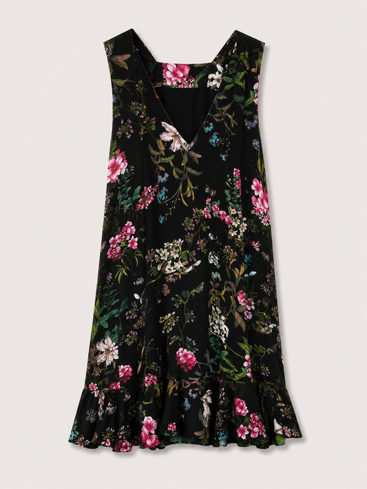 vestido seda preto com flores - LE LIS BLANC