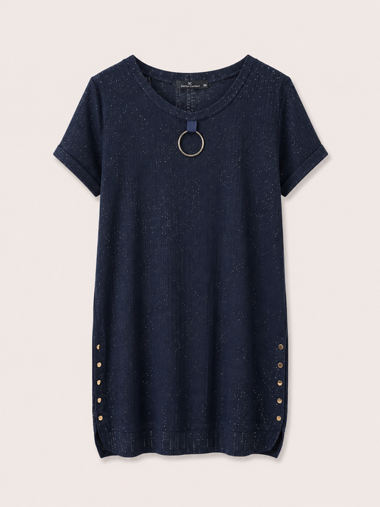 vestido malha canelada/detalh. argola e tachas