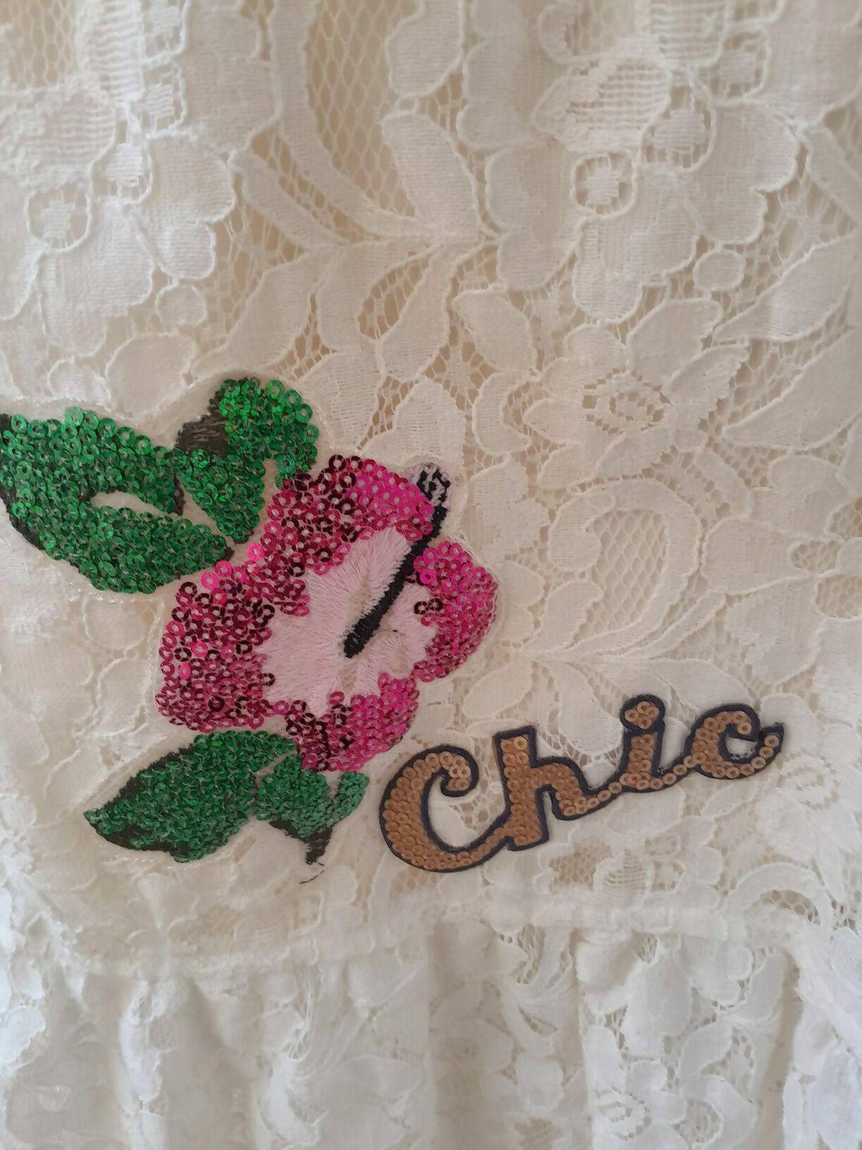 Saia Infantil Animê Renda Off White Com Patch Floral Tam 6