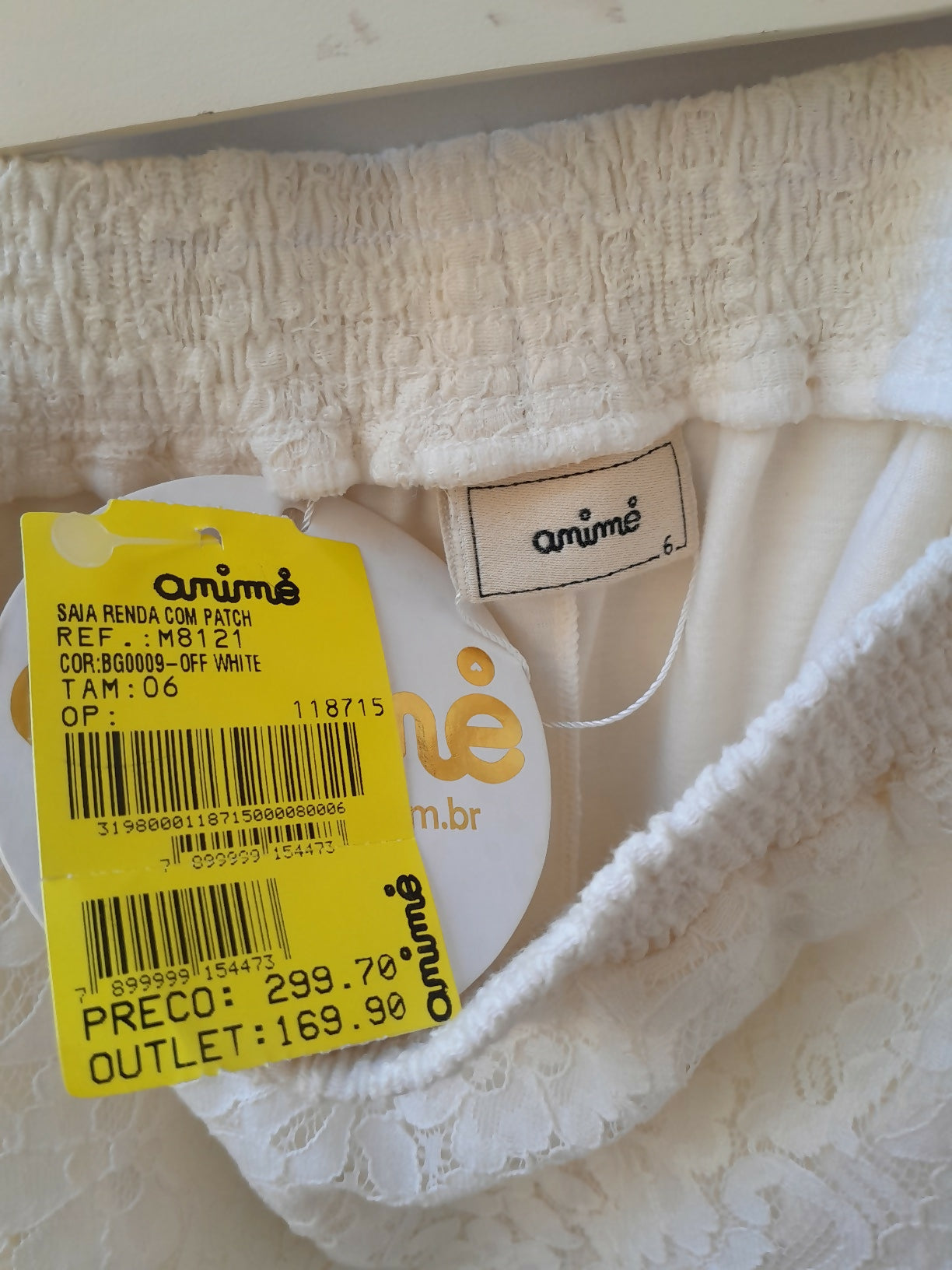 Saia Infantil Animê Renda Off White Com Patch Floral Tam 6