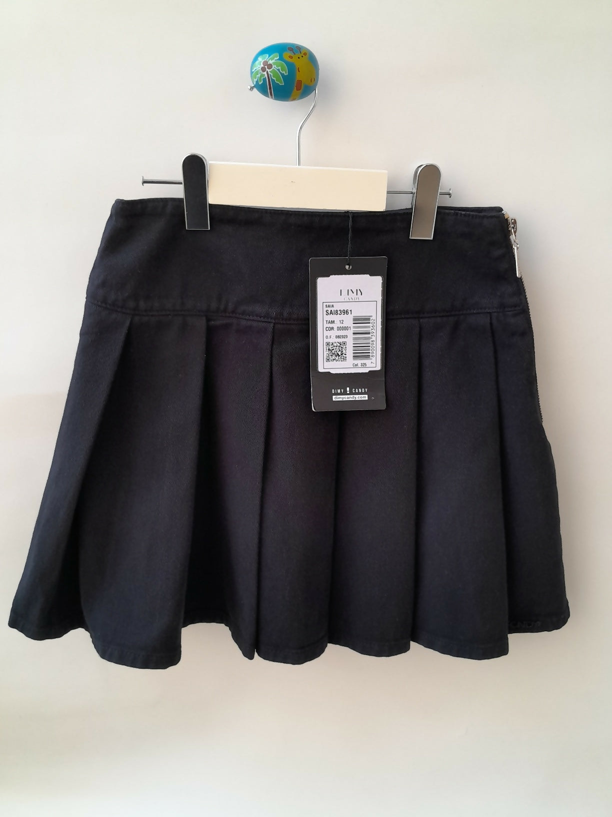 Saia Jeans Plissada Preta Dimy Candy Tam 12