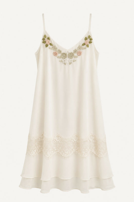 Vestido de Alcinha Branca C/ Detalhes de Flores
