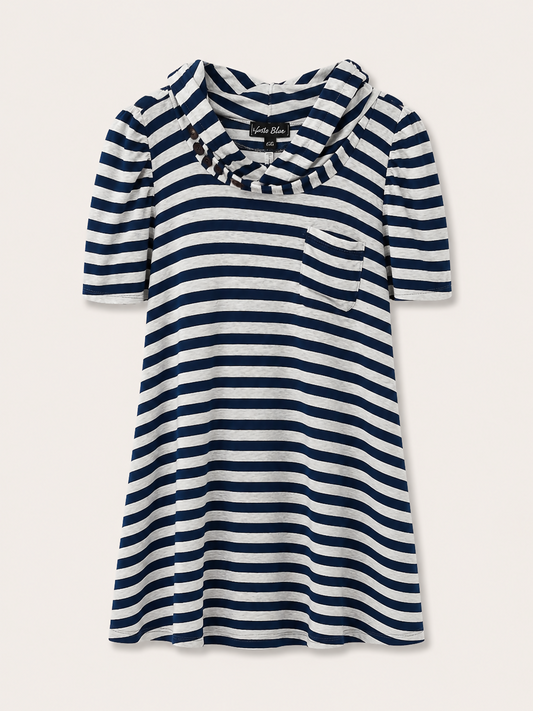 vestido plush listrado com capuz