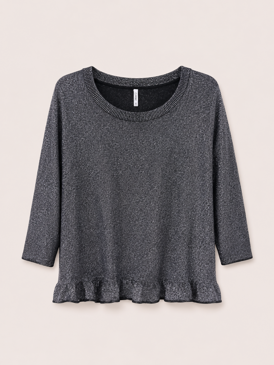 blusa feminina/manga 3/4 babado barra
