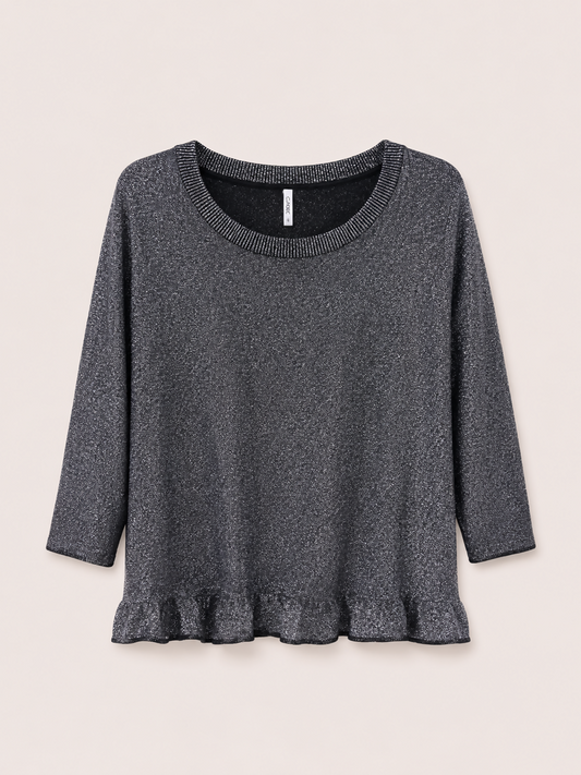 blusa feminina/manga 3/4 babado barra