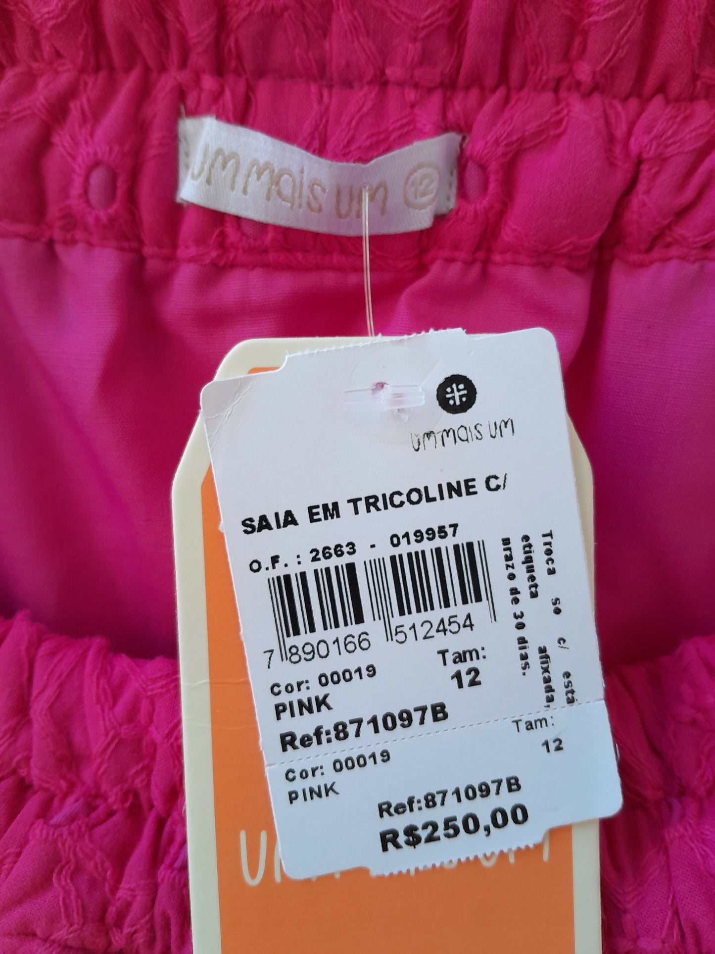Saia Infantil Rosa Pink Laise Um Mais Um Tam 12