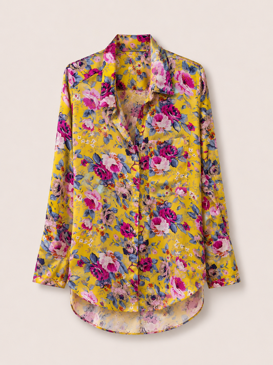 camisa florida manga longa feminina