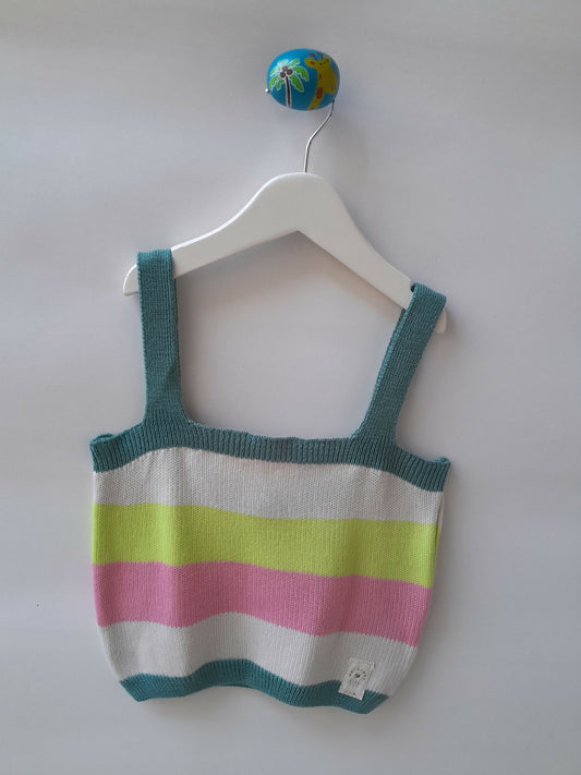 Top Cropped Infantil em Tricô Listrado Colorido Authoria