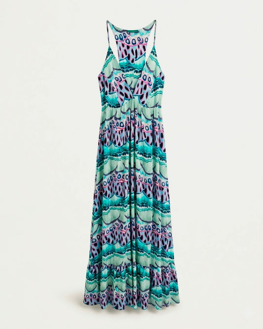 Vestido Longo Estampado Verde e Roxo - CIA MARITIMA