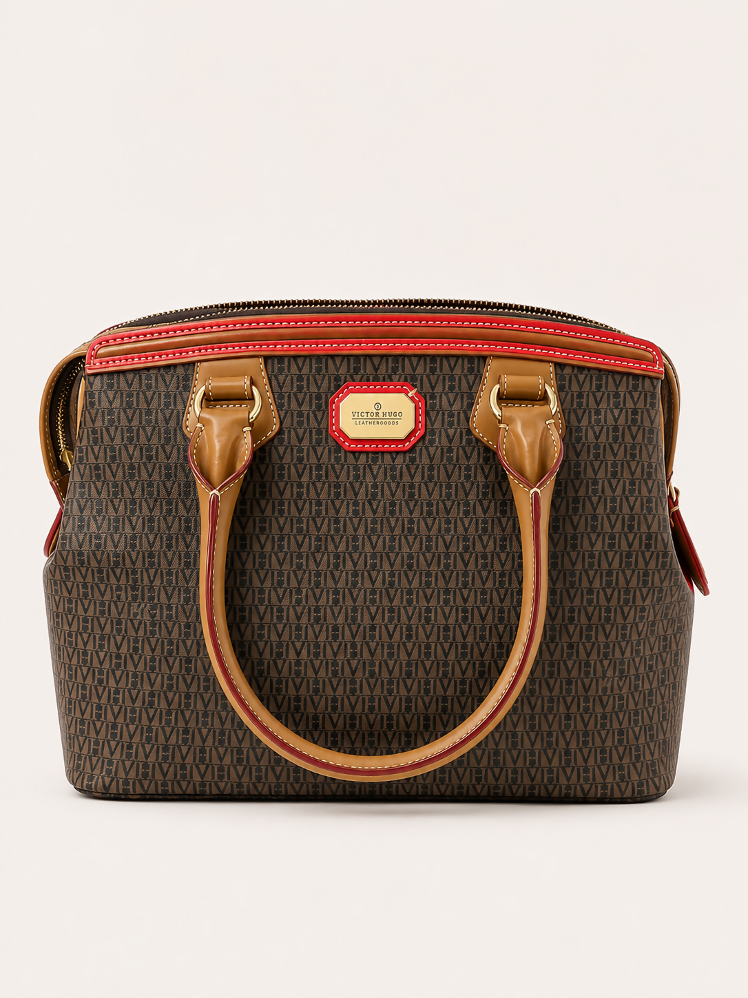 Bolsa Victor Hugo Monograma Marrom e Caramelo.