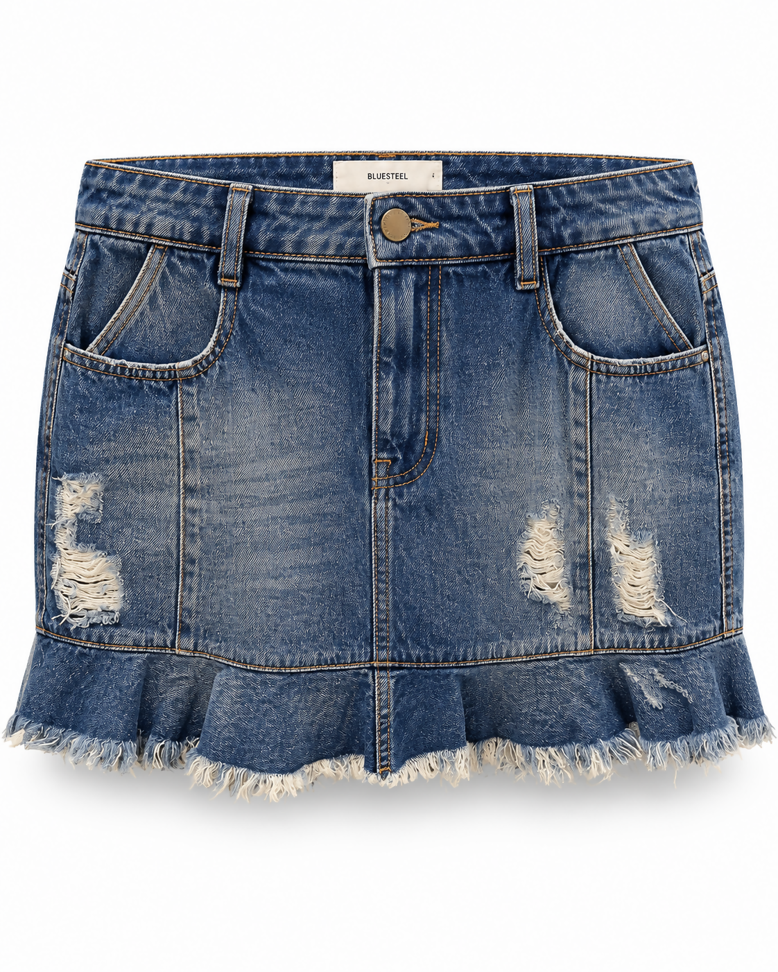 Saia Midi Jeans C/ Babado