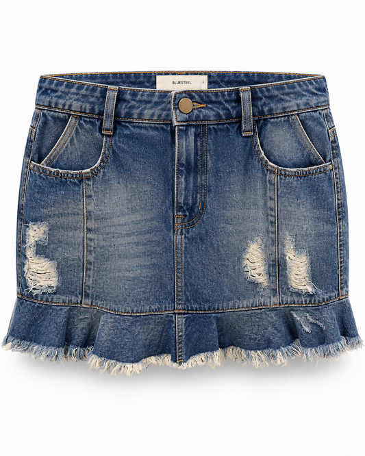 Saia Midi Jeans C/ Babado