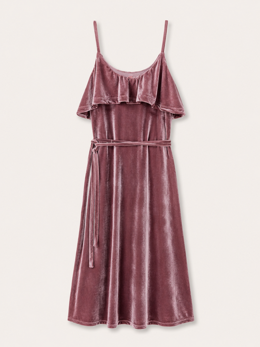 vestido veludo alcinha/amarrar na cintura