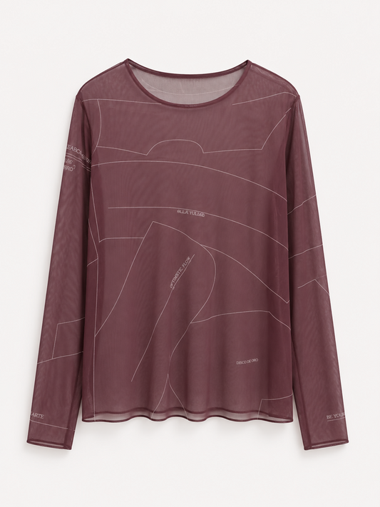 Blusa Manga Longa Tule Marrom