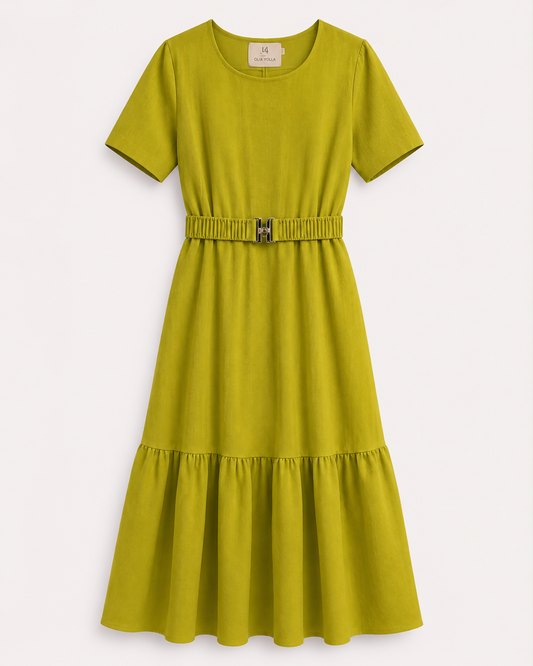 Vestido Verde C/ Textura e Cinto_1_G