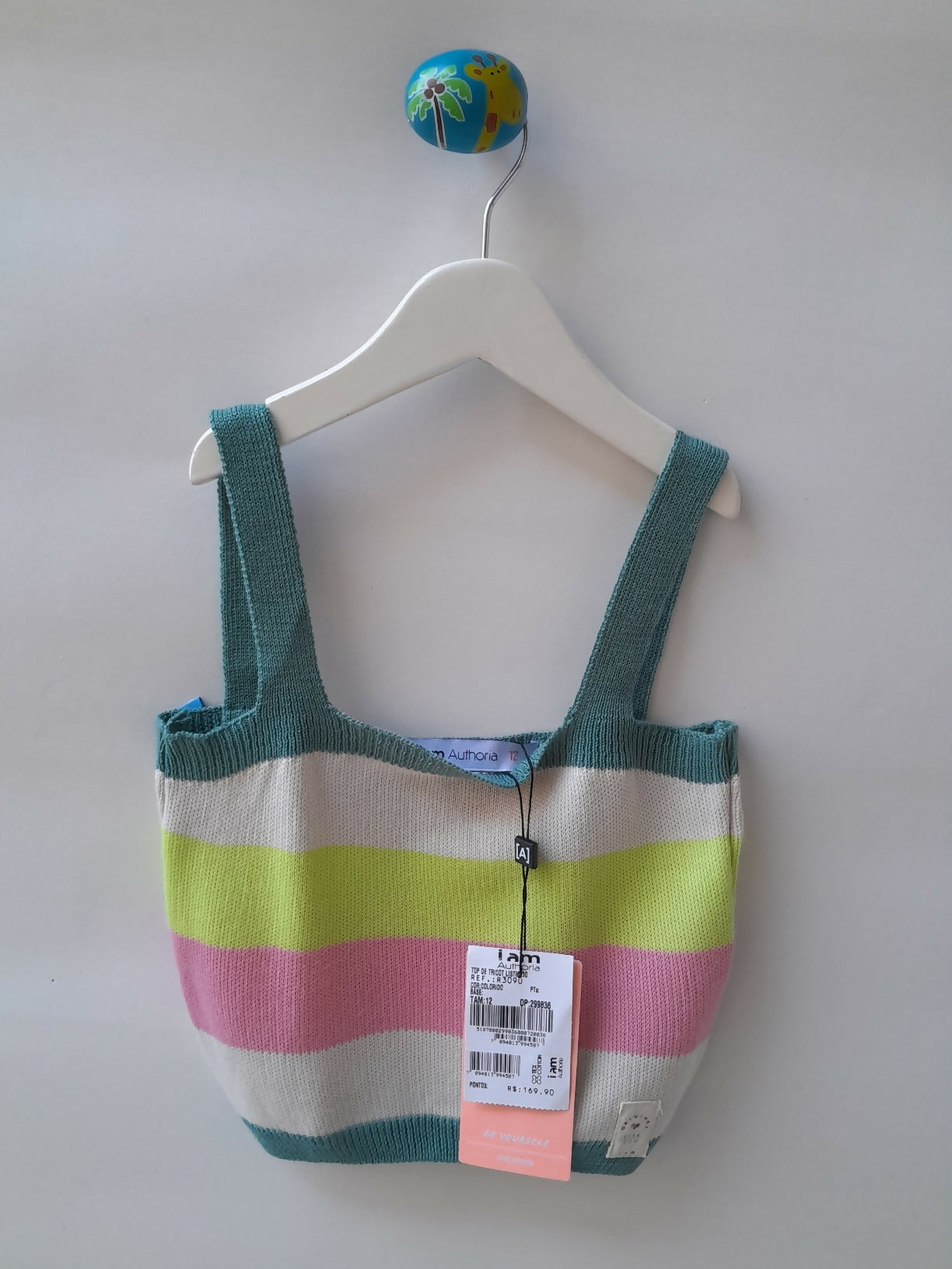 Top Cropped Infantil em Tricô Listrado Colorido Authoria
