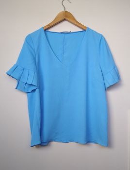 Blusa azul manga pregueada TVZ - 42 44 46