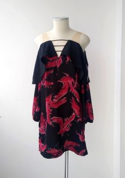 Vestido estampado preto e vermelho Más Animale