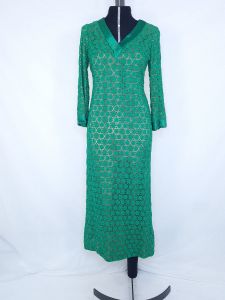 Vestido verde de renda Guipir anos 60